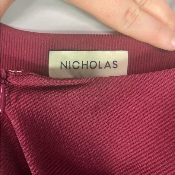 Nicholas One Shoulder Ribbed Cutout Ruched Asymmetrical Midi Dress Maroon Wine - Picture 4 of 5